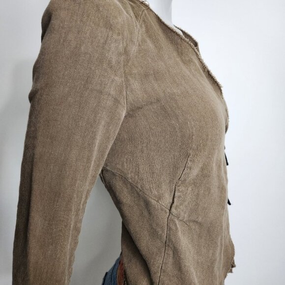 ZARA Woman Olive Green Loose Linen Jacket with Ribbon Tie Size XXS - Picture 11 of 14